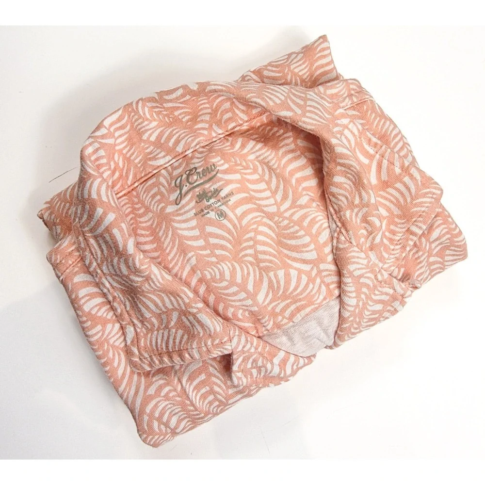 J. Crew Mens Orange Tropical Leaf Print Slub Cotton Short Sleeve Shirt‎ Size M